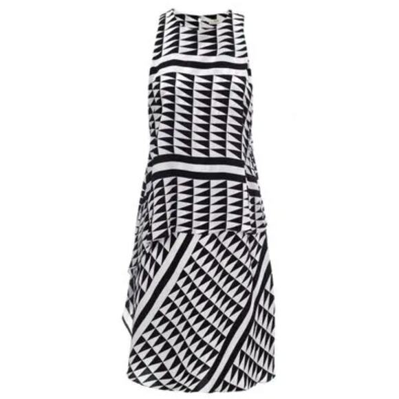 EDUN Dresses & Skirts - Edun 100% Silk Asymmetrical Tiered Tank Black Checkered Mini Dress sz 4